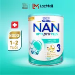Sữa bột Nestlé NAN OPTIPRO PLUS 3 với 5HMO xuất xứ Thụy Sĩ - Hộp 800g cho bé từ 1- 2 tuổi - Sữa công thức dinh dưỡng cho trẻ giúp hỗ trợ tiêu hóa, đề kháng, trí não và phát triển toàn diện