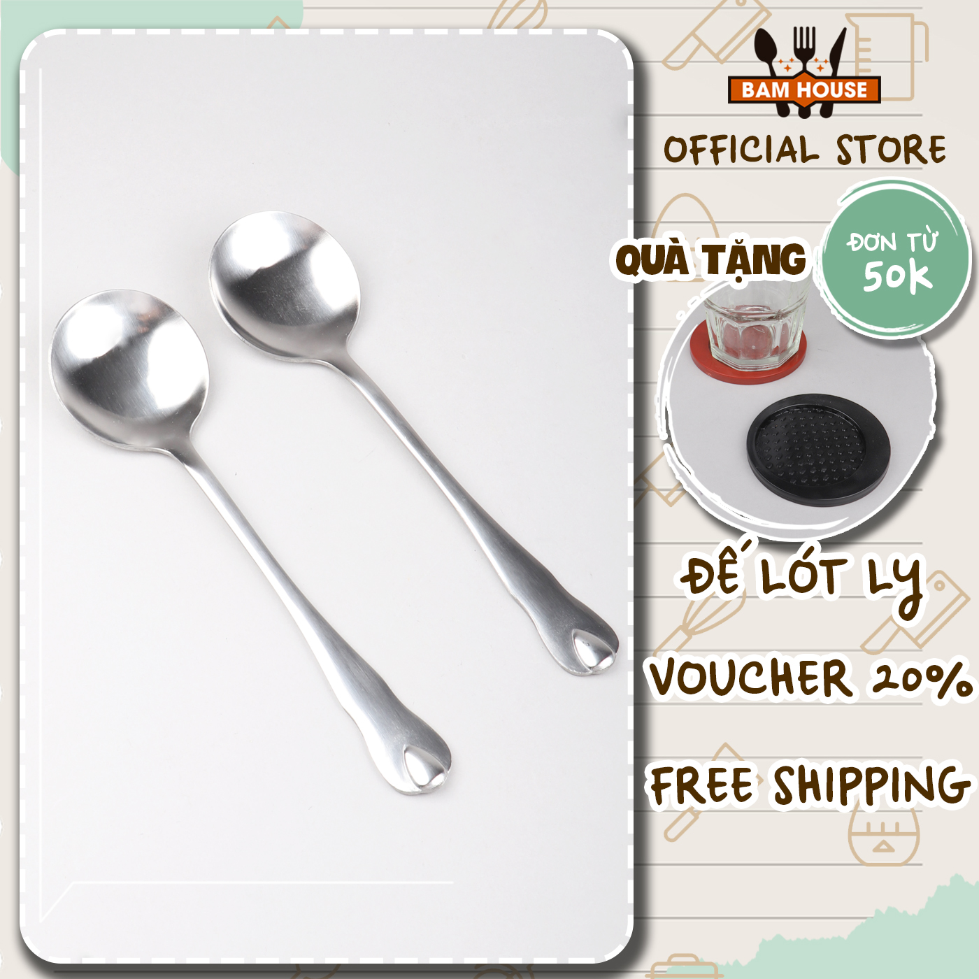 Muỗng soup tròn inox 430 bam house cán hoa cao cấp mui02 – super đơn