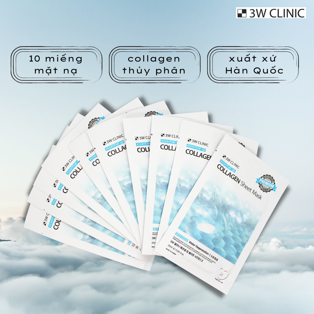 Hộp 10 Miếng Mặt nạ Collagen Cao Cấp 3W Clinic Essential Up Collagen 25ml x10