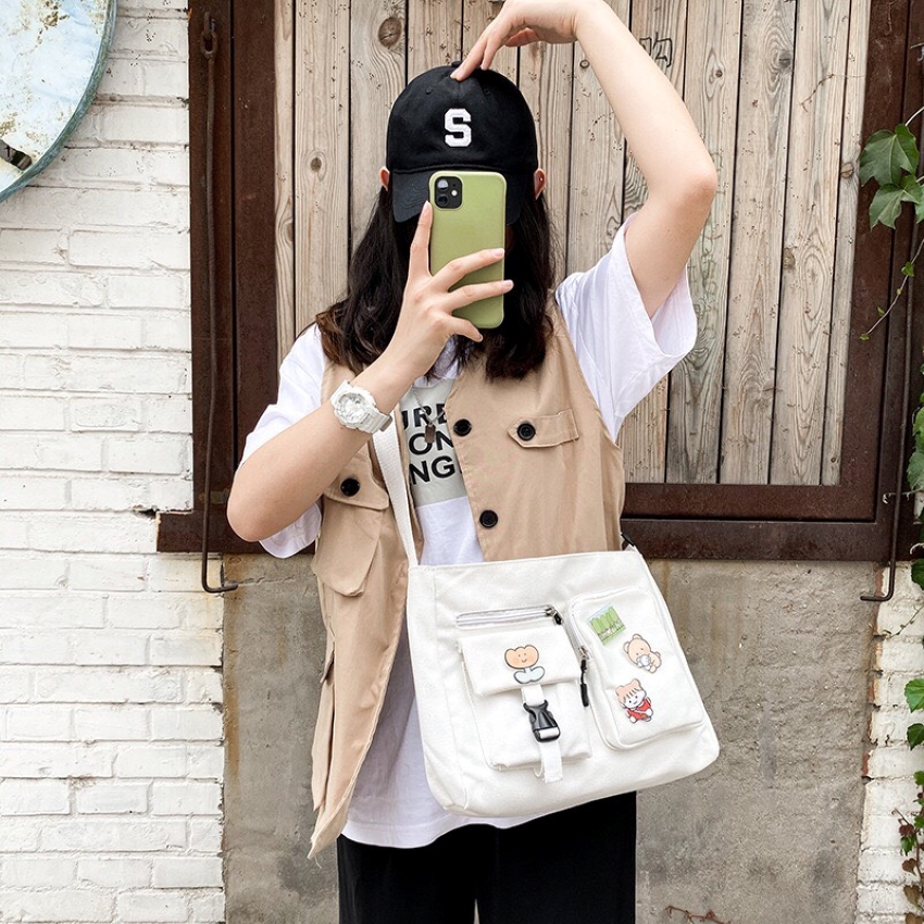 Túi vải đeo chéo Unisex phong cách Hàn Quốc size lớn đựng vừa sách vở chất vải dày dặn ZIMI BL2046