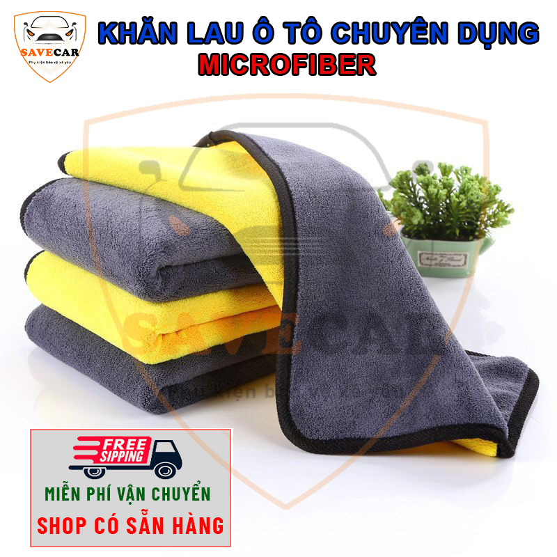 Khăn lau xe ô tô chuyên dụng microfiber, khăn lau xe oto, xe máy đa năng 2 lớp siêu thấm siêu mềm