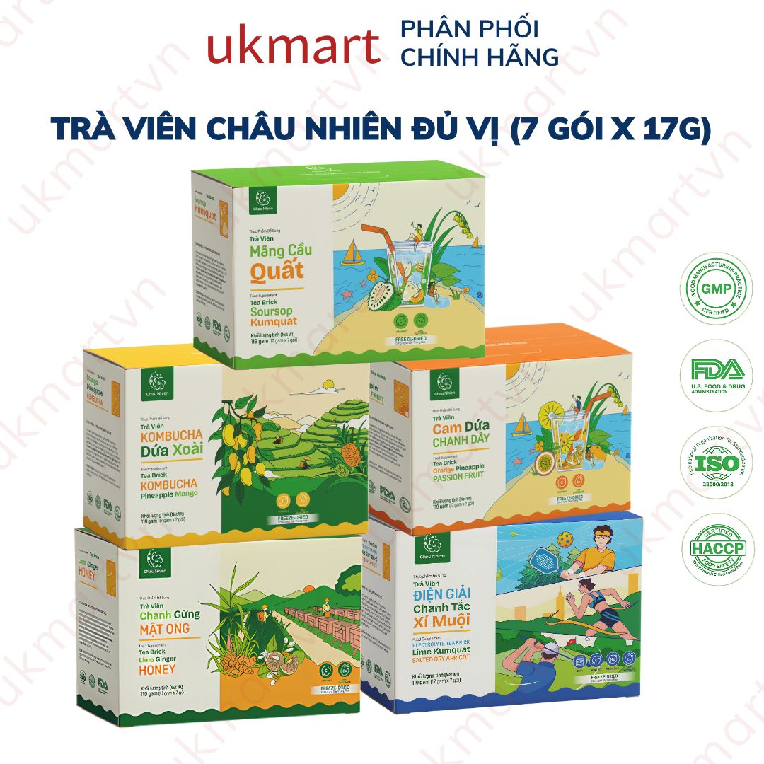 Trà Viên Trái Cây Sấy Thăng Hoa Châu Nhiên Tan Nhanh 30s, Sử Dụng Cỏ Ngọt Không Đường 17gr x 7 gói