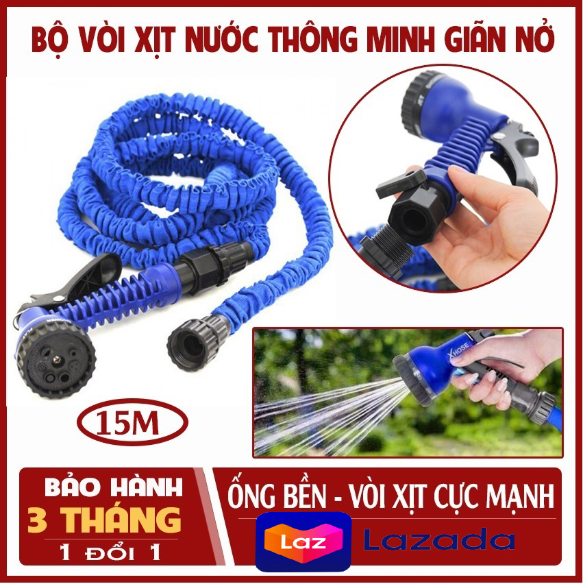 Dây Vòi Xịt Rửa Xe Thông Minh Giãn Nở 15m,Vòi Xịt Tăng Áp, Bộ vòi rửa xe, tưới cây giãn nở, Rửa Xe, Xịt Rửa Sân Vườn, Vòi xịt với 7 chế độ