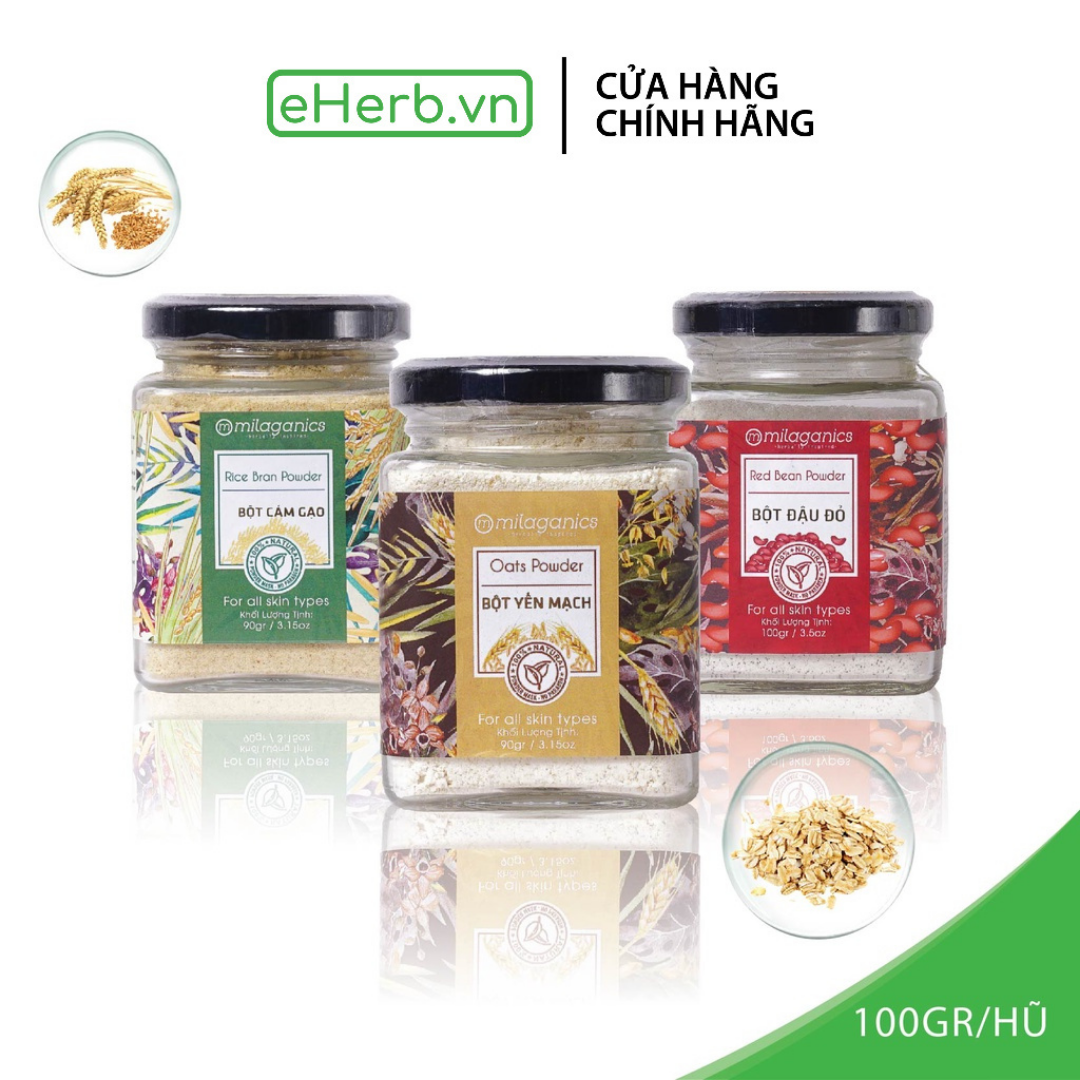 Combo 3 hũ bột đắp mặt nạ trắng da dưỡng ẩm: bột đậu đỏ bột yến mạch bột cám gạo milaganics - eherb