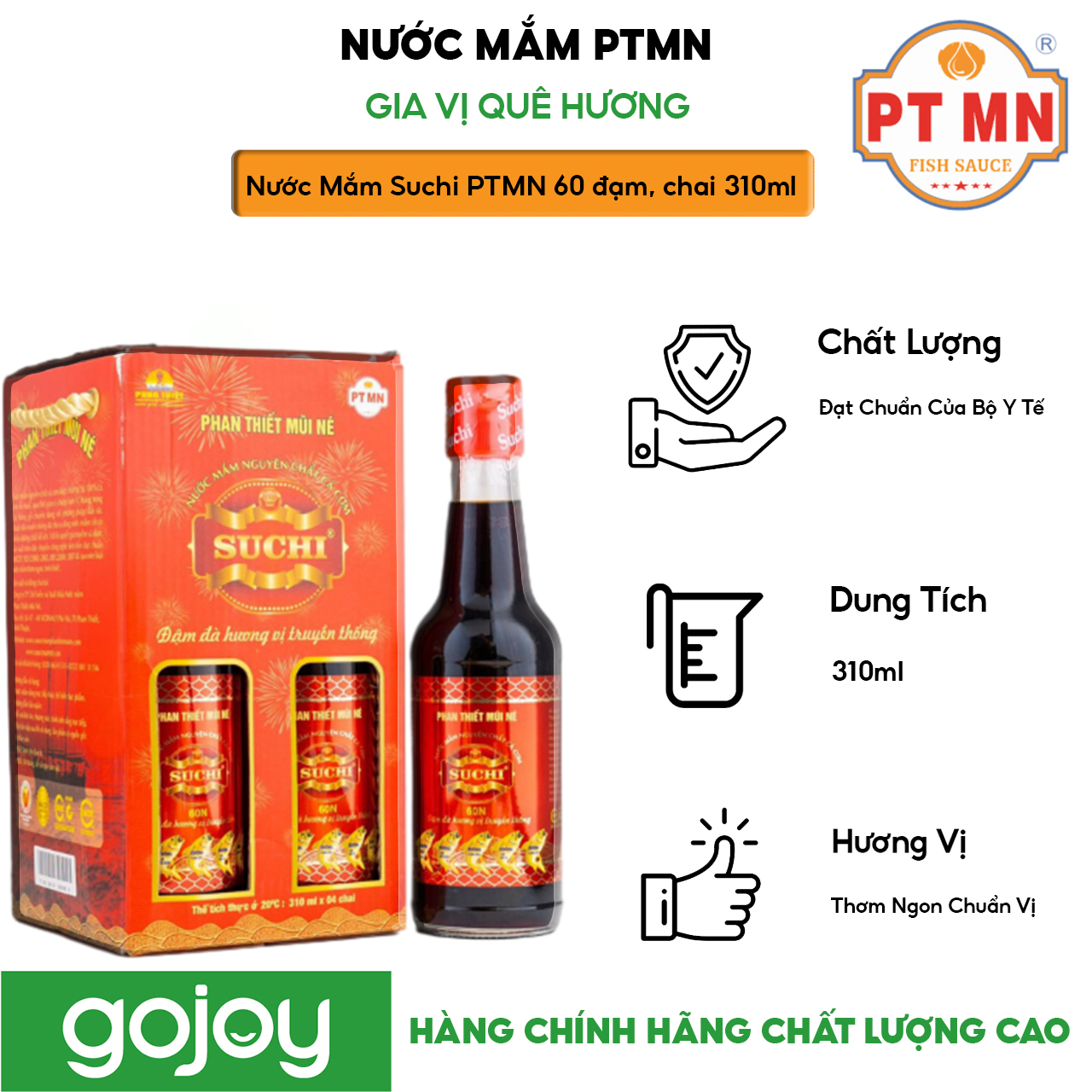 Nước mắm cá cơm truyền thống Phan Thiết Mũi Né 60 đạm, chai 310ml GIA VỊ QUÊ HƯƠNG