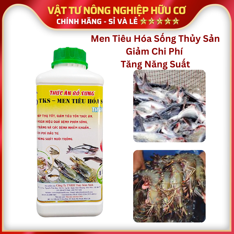 TKS - MEN TIÊU HÓA Sống Thủy Sản: Giúp Hấp Thụ Tốt, Ngừa Bệnh, Giảm Chi Phí, Tăng Năng Suất - Chai 1 Lít