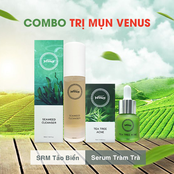 Combo Sữa Rửa Mặt Tảo Biển + Serum Trà Xanh Venus - Giúp Giảm Mụn - Giúp Da Trắng Hồng Tự Nhiên - Tái Tạo Da Mặt - Dưỡng Ẩm Cho Da - Tặng Kèm Miếng Rửa Mặt Massage