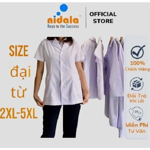 Áo blouse Nam Nữ bigsize, size lớn, áo sơ mi tay ngắn, dáng ngắn dược sĩ, y tá, điều dưỡng Nidala đường may đẹp, sắc xảo - Nhận in thêu tên theo yêu cầu