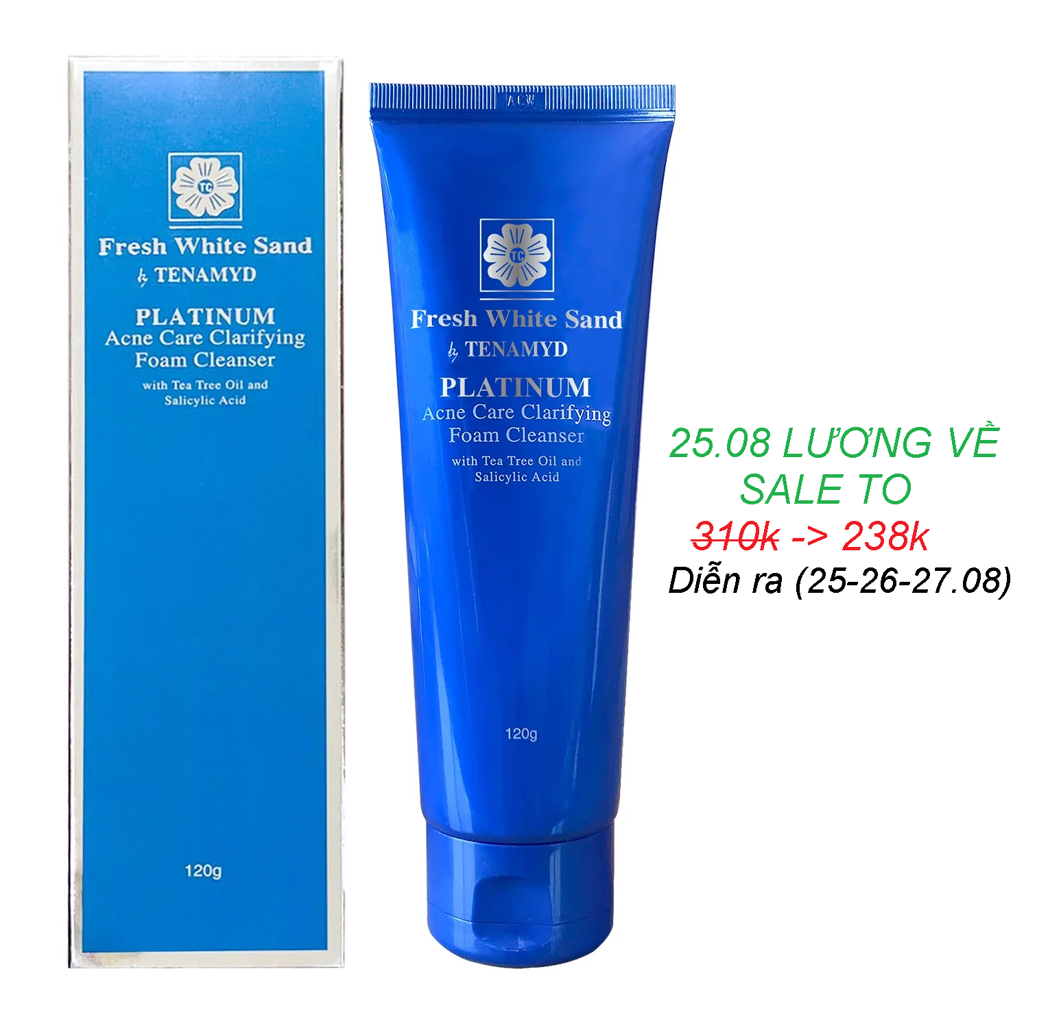 [25.08 LƯƠNG VỀ SALE TO Date 1 2029] Sữa Rửa Mặt Dành Cho Da Mụn Fresh White Sand Tenamyd Platinum Acne Care Clarifying Foam Cleanser