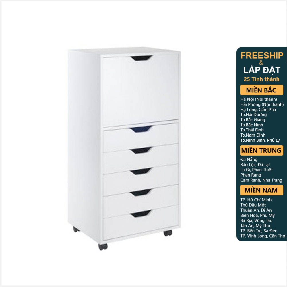 [Freeship Toàn quốc] HALIFAX, Tủ đựng đồ lưu trữ 1 ngăn 5 học kéo có bánh xe DRA_047, 49x41x105cm, sản xuất bởi Scandi Home