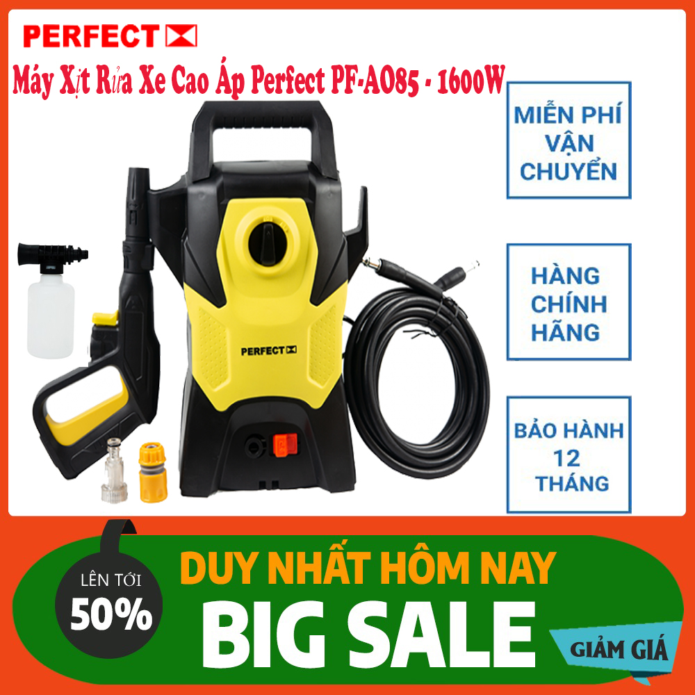 Máy phun xịt rửa cao áp perfect pf-ao85 1600w, máy xịt rửa xe, công suất mạnh mẽ, áp lực cực lớn, nhiều chế độ phun, chất liệu chống thấm nước, cách điện an toàn, nút vặn điều khiển dễ dàng thao tác, công tắc an toàn
