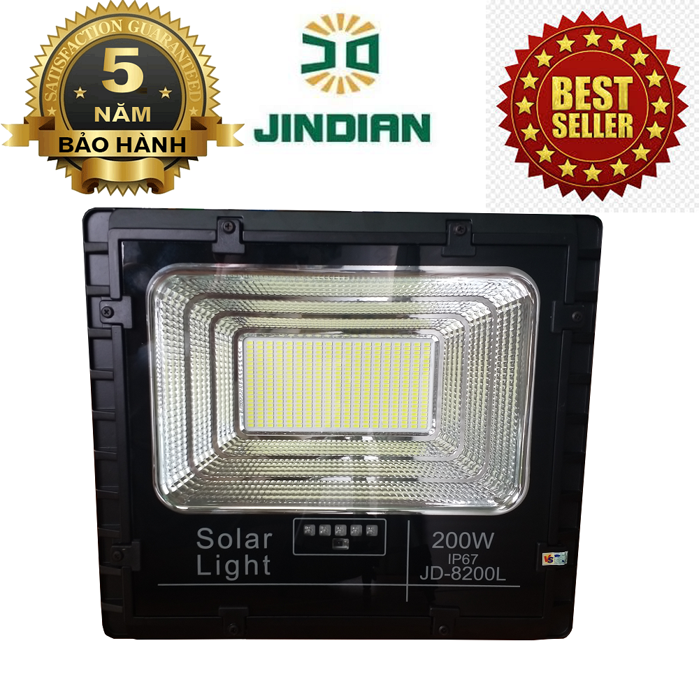 ĐÈN NĂNG LƯỢNG MẶT TRỜI SOLAR LIGHT JIDIAN JD-8200 công suất 200W công nghệ IP67 chống nước, Pin Lithium 36000mah, chế độ bật tắt tự động, có điều khiển từ xa