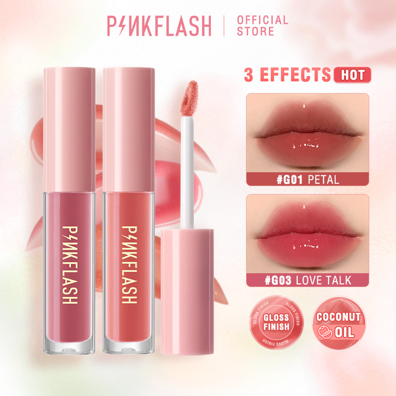 PINKFLASH son nội địa trung OhMyGloss Dưỡng ẩm Cao Shine & Shimmer Bóng lâu trôi Không thấm nước Không làm khô Son bóng căng mọng liptint