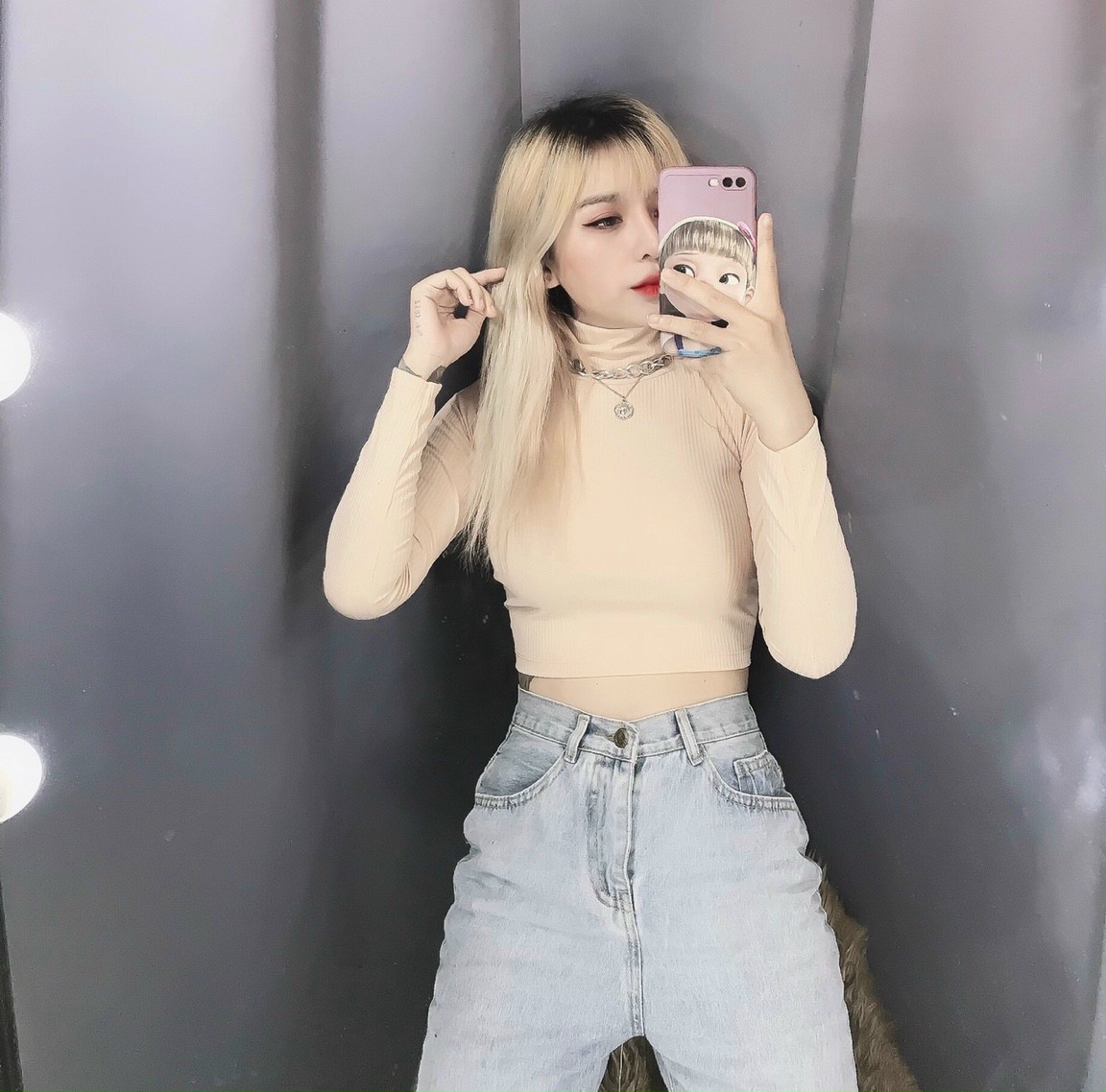 [HCM]ÁO CROPTOP CỔ LỌ THUN GÂN (DƯỚI 50KG)