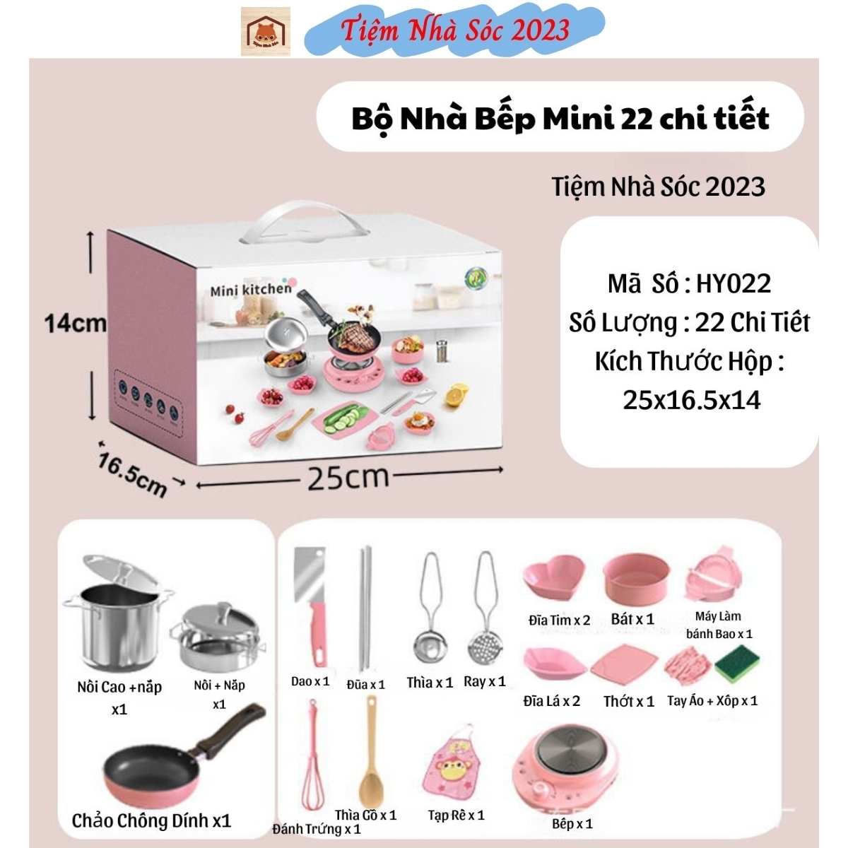 Bộ Dụng Cụ Nhà Bếp Mini Trọn Bộ Nấu Ăn Thật Chất Liệu Inox 304 Không gỉ An Toàn Cho bé