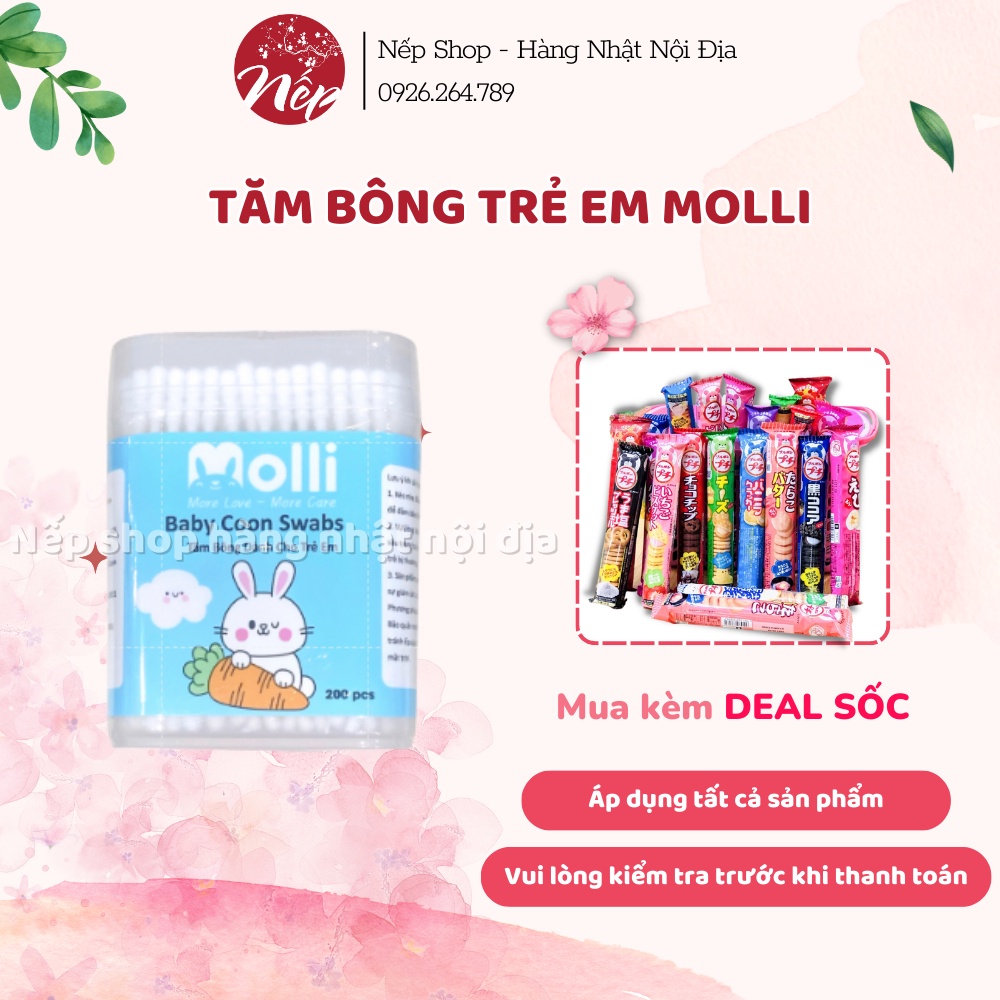 Tăm bông trẻ em Molli kháng khuẩn cho bé sơ sinh ngoáy tai, mũi