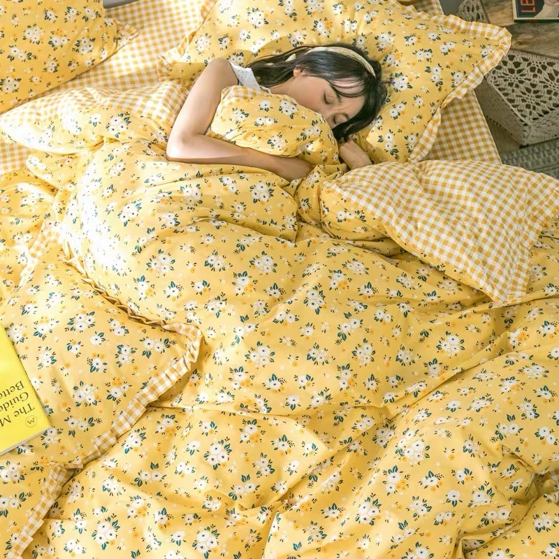 [ MIỄN PHÍ VẬN CHUYỂN ]-Bộ chăn ga gối hoa vàng vintage bo chun đủ kích thước