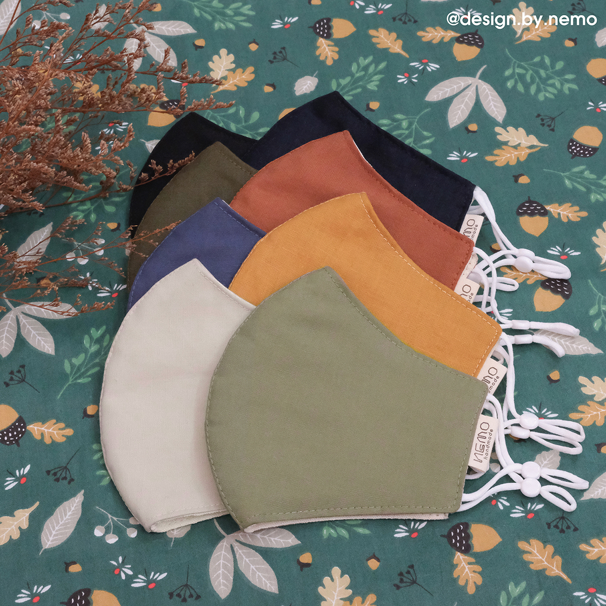 Khẩu Trang Vải Linen 3 lớp Nemo , lọc bụi chống nắng, kháng khuẩn, có nút tăng giảm dây khẩu trang - KTFL