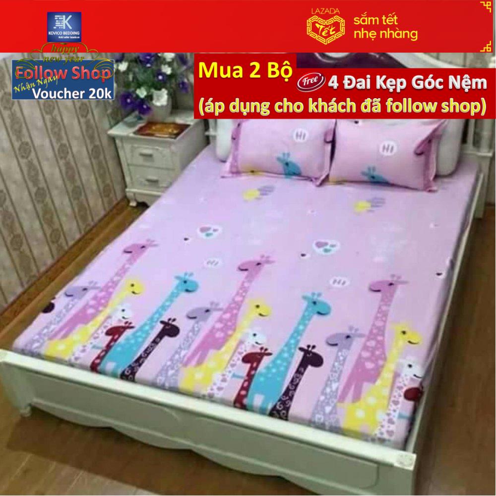 (FreeShip MAX) bộ ga chun poly 1m6x2m + 2 áo gối 45cmx65cm.