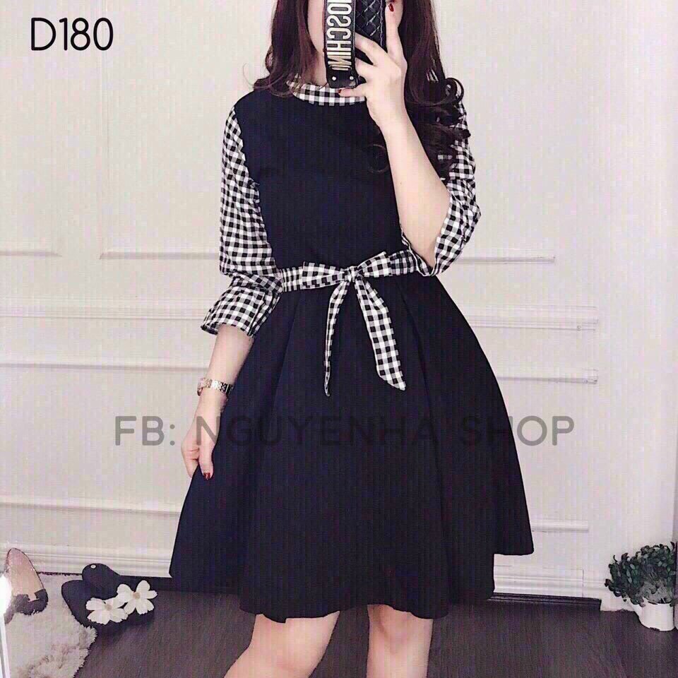 Đầm xòe phối caro