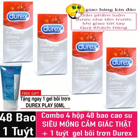 COMBO 4 HỘP BCS DUREX FETHERLITE ULTIMA + GEL DUREX PLAY 50 ML