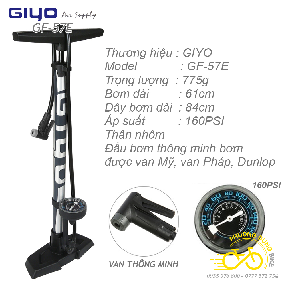 Bơm sàn cao cấp xe đạp giyo gf-57e - van thông minh