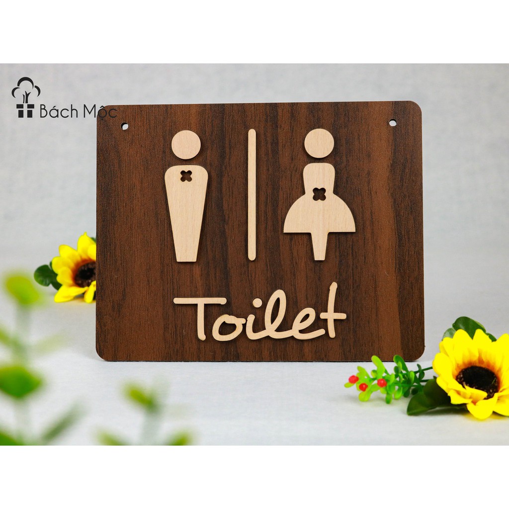 Decor home Bảng gỗ treo cửa, bảng gỗ trang trí decor Toilet đôi