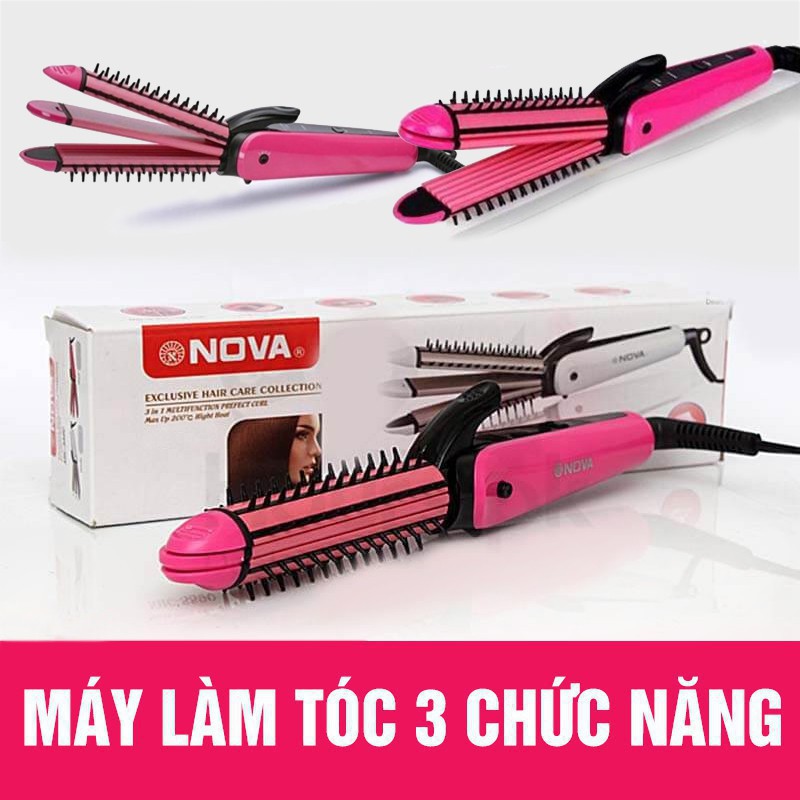 Máy uốn tóc nova 8890, bấm tóc,duỗi tóc thẳng máy kẹp tóc 3 in 1 nova 8890 - uốn, duỗi, bấm lược điện nova nhc 8890 3 in 1 có điều chỉnh nhiệt kẹp tóc đa năng uốn duỗi bấm 3 trong 1 nova 8890