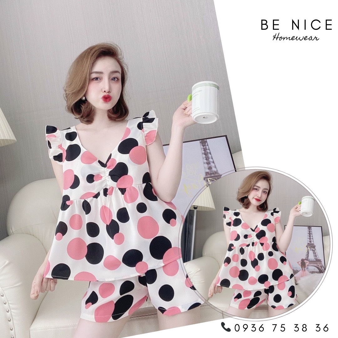 Bộ lụa cánh tiên ngắn nhiều họa tiết đáng yêu cho nàng, Be Nice Homewear