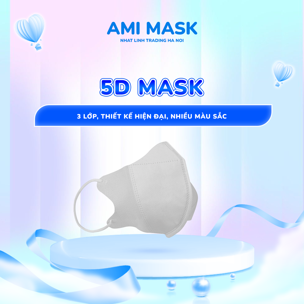 [200 chiếc] Khẩu trang y tế AMI 5D Mask 3 lớp đạt chuẩn, kiểu dáng khẩu trang 5D ôm gọn kháng khuẩn, chống bụi mịn
