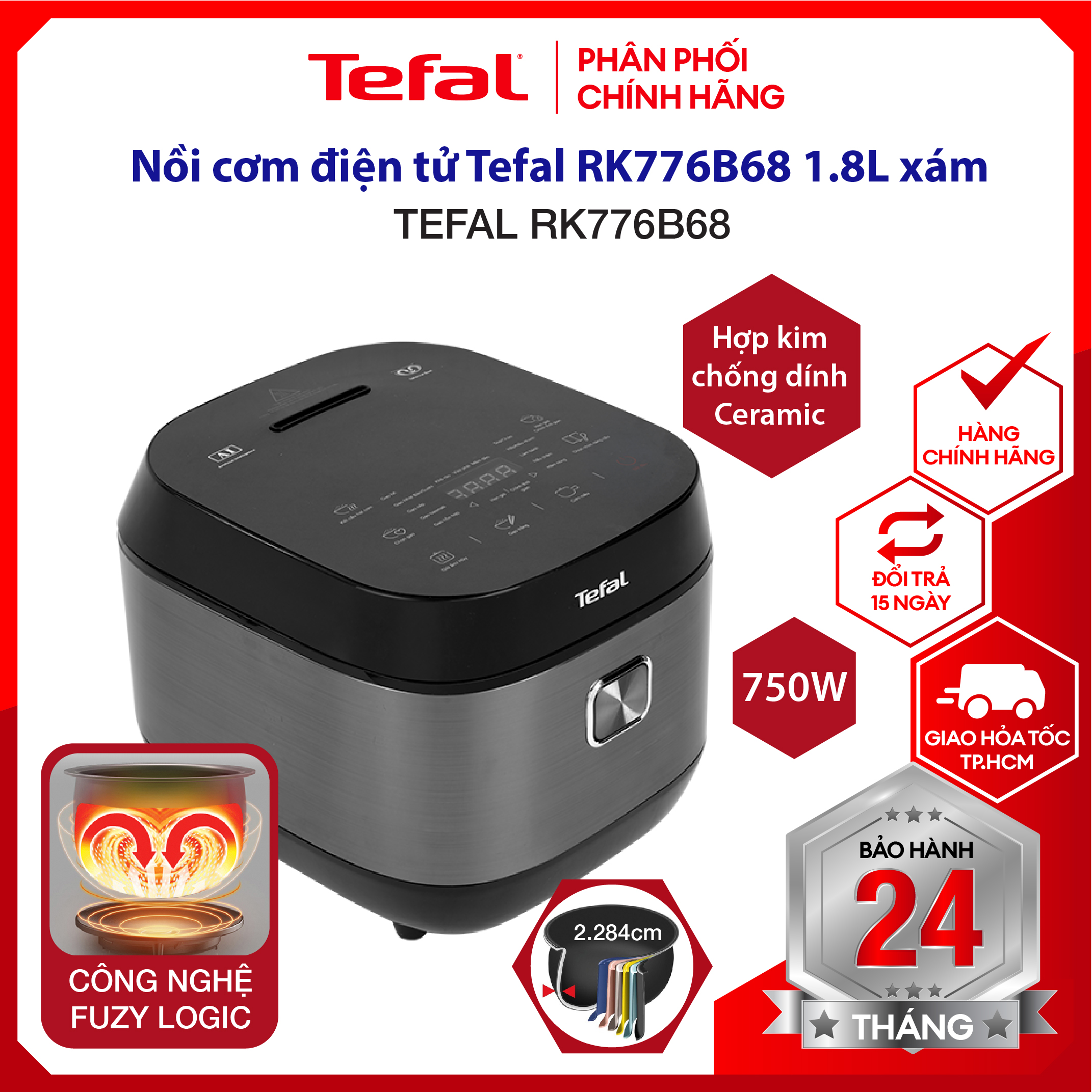|HỎA TỐC 2H| Nồi cơm điện tử Tefal RK776B68, dung tích 1.8L, công suất lớn, bảo hành 2 năm