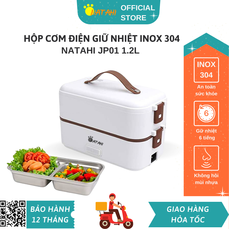 Hộp cơm cắm điện văn phòng giữ nhiệt NATAHI JP01 Inox 304, đựng thực phẩm, nấu cơm, hâm nóng, làm quà tặng