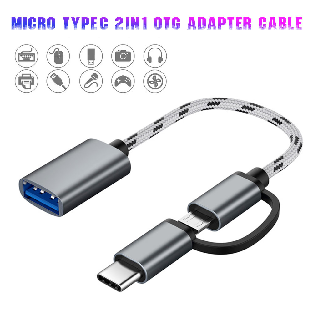 Bộ chuyển đổi 2 trong 1 usb 3.0 otg cáp bện usb c bộ chuyển đổi đồng bộ dữ liệu type-c micro otg