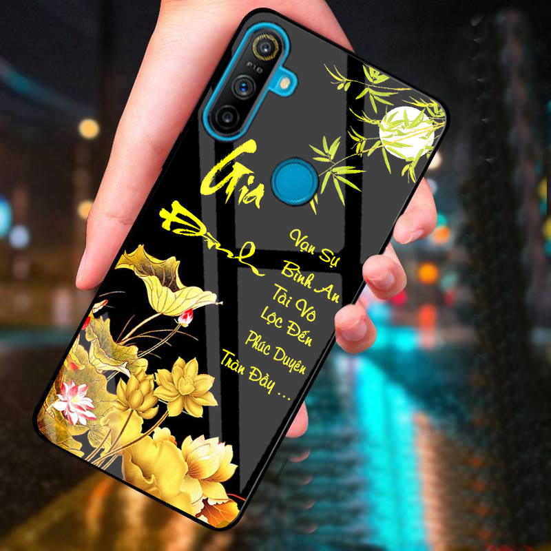 Ốp Lưng REALME C3 Mặt kính cao cấp, sáng đẹp, Chữ thư pháp