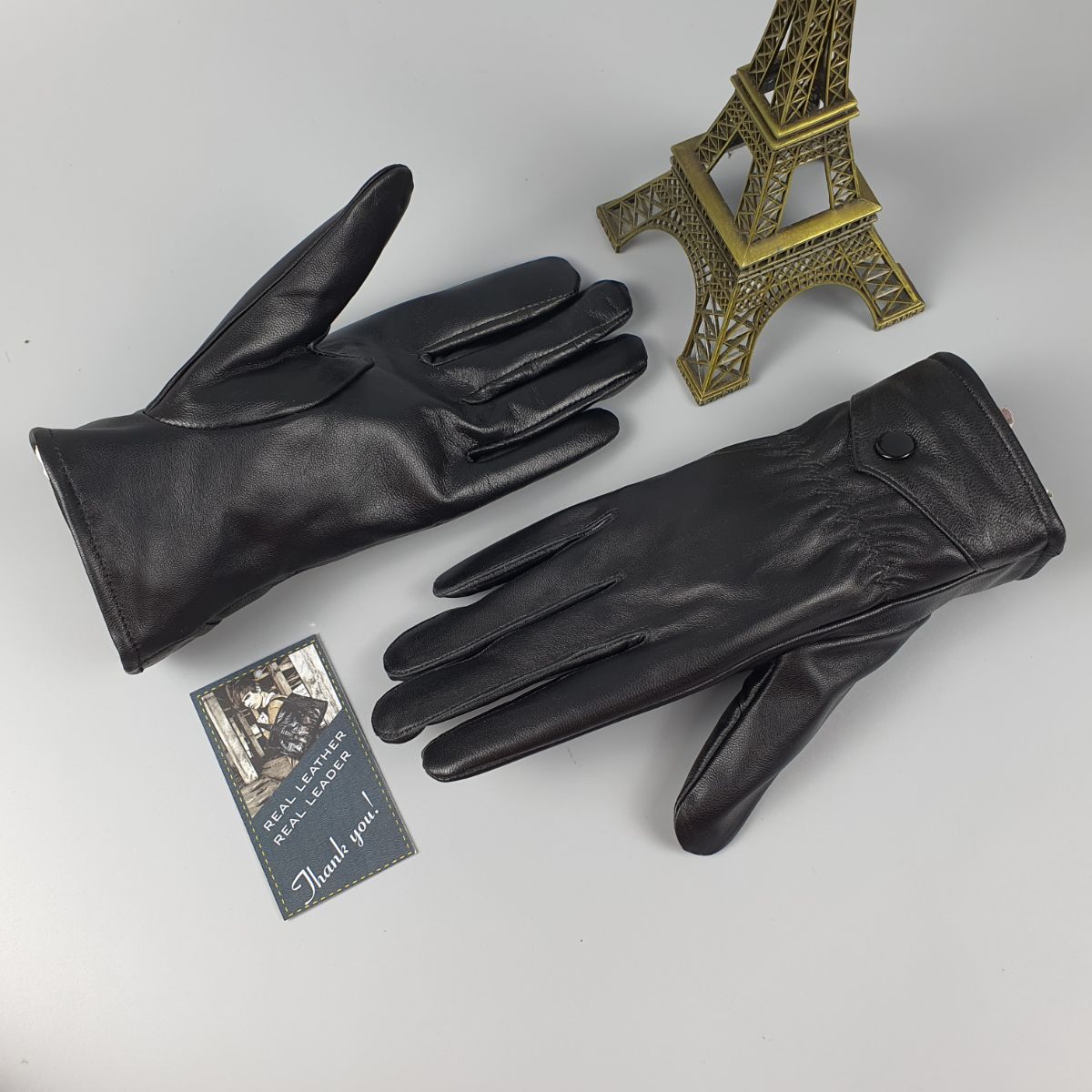 Găng tay nam da cừu thật kèm hộp cao cấp GL105LEA (Đen) - 100% da thật, Bh 3 năm