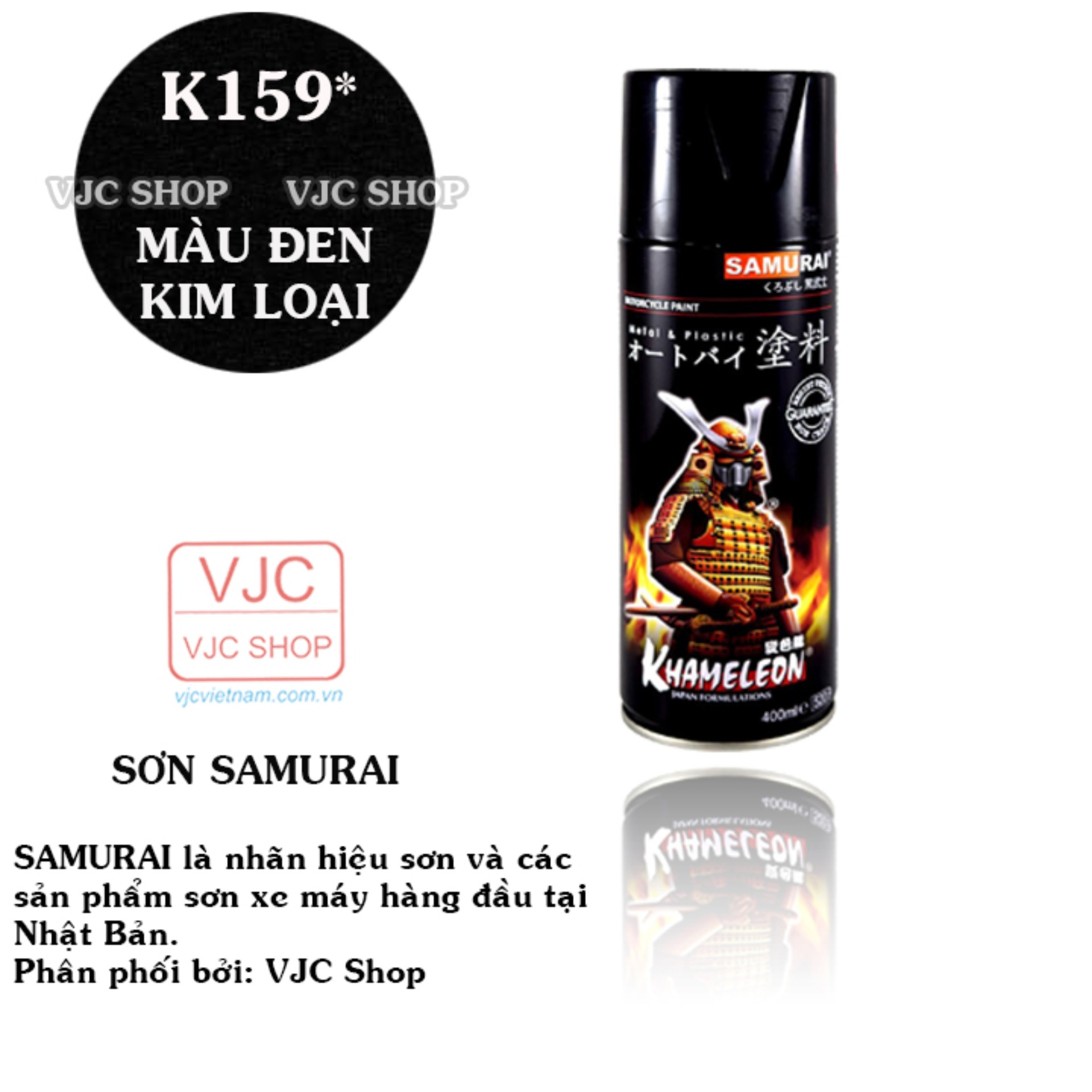 Chai sơn xịt sơn xe máy samurai màu đen kim loại mã k159