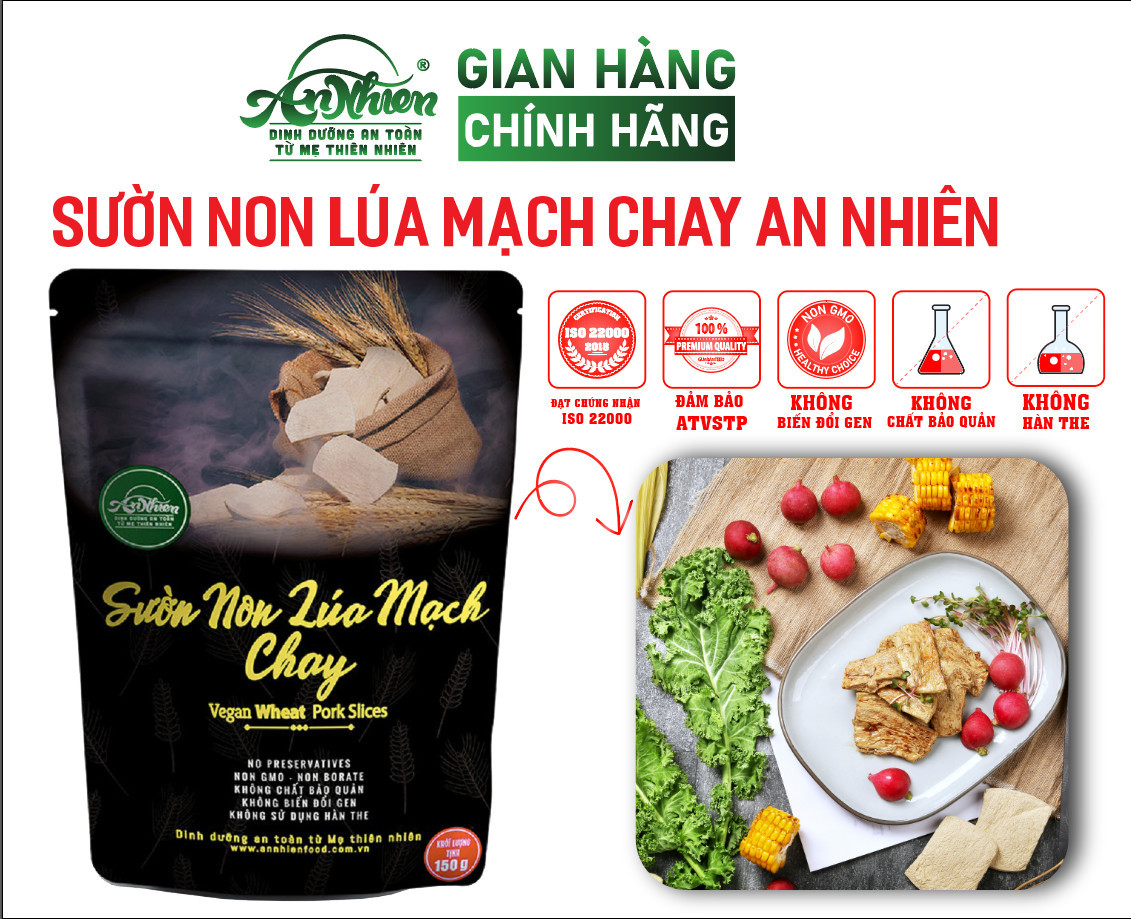 Sườn non lúa mạch chay an nhiên 150g thịt chay, thực phẩm chay dinh dưỡng,healthy