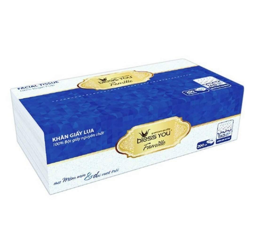 Khăn giấy rút bless you Famille xanh 200 tờ