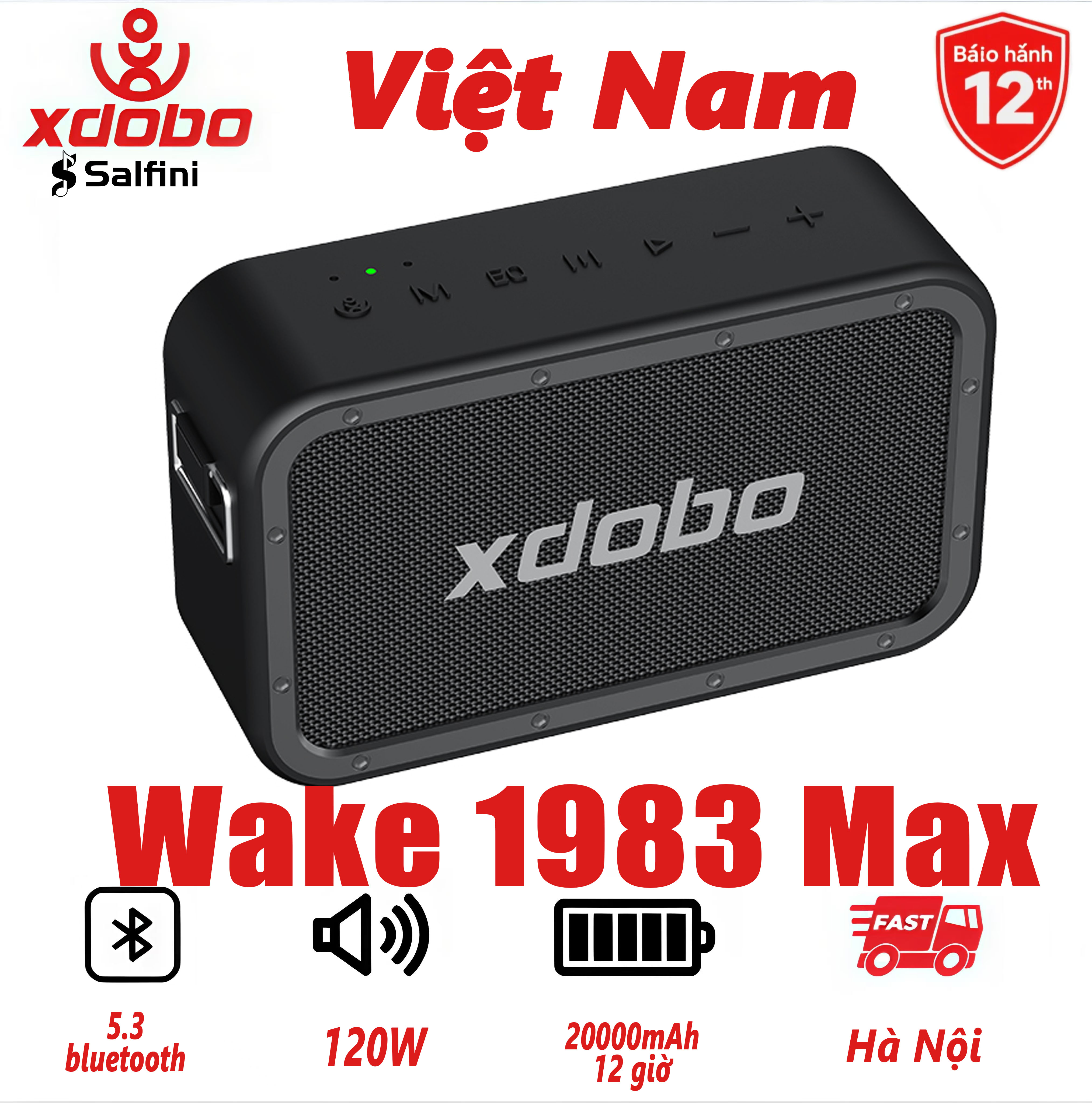  Loa Bluetooth 5.3 di động Xdobo Wake 1983 Max 120W Chống nước IPX5 Hỗ trợ EQ Cổng USB thẻ TF 