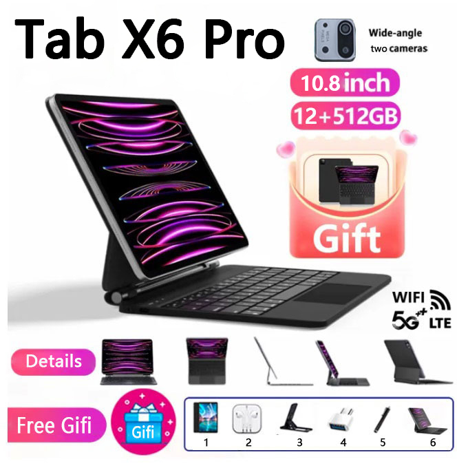 Máy tính bảng thông minh X6 Pro Tablet Android Bản gốc 2023 Máy tính bảng thông minh 10.8Inch 4K FHD Màn hình Buletooth 8800mAh Pin Trực tuyến Class Tablet 12GB RAM + 512GB ROM 5G WiFi Android Dành cho trẻ em Gaming Pad Giao hàng miễn phí COD