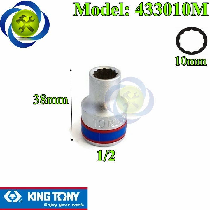 Tuýp 10mm 1/2 kingtony 433010m 12 cạnh màu trắng dài 38mm