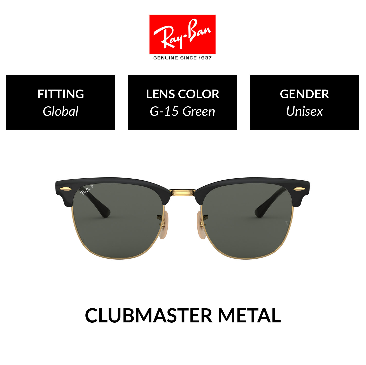 Mắt kính ray-ban clubmaster metal polarized - rb3716 187/58 - size 51 - kính mát