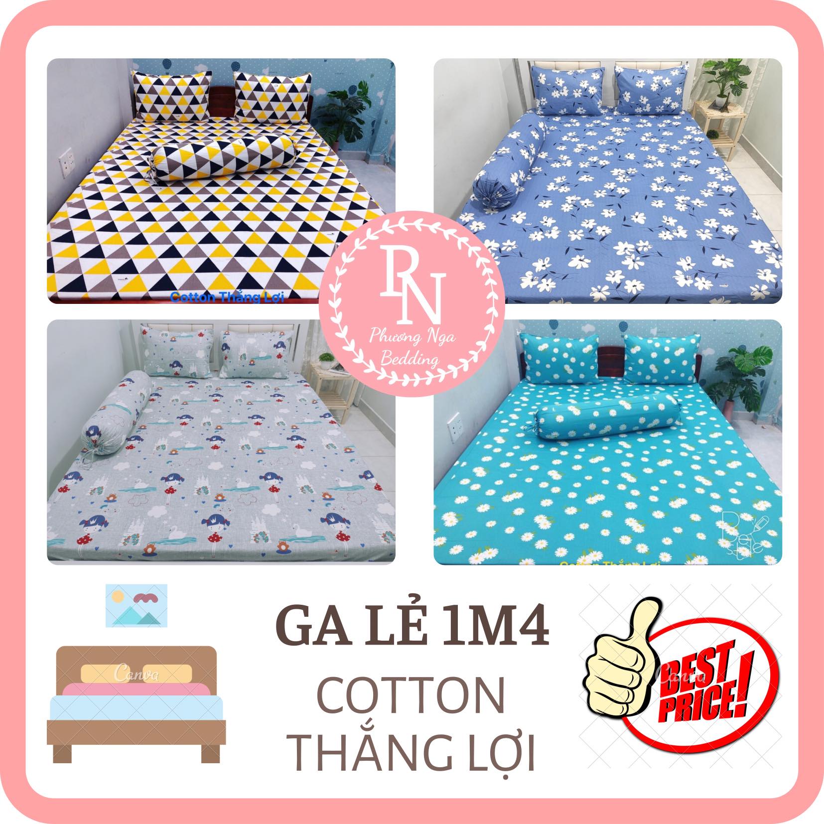 [HCM]Ga lẻ 1m4x2m Cotton Thắng Lợi chuẩn logo (Không áo gối dùng cho nệm cao từ 3-15cm)