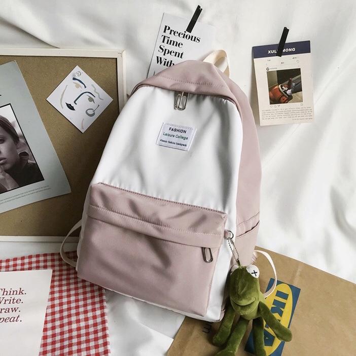 balo nữ - balo chất liệu vải dù - balo phối 2 màu tặng kèm phụ kiện ếch kute