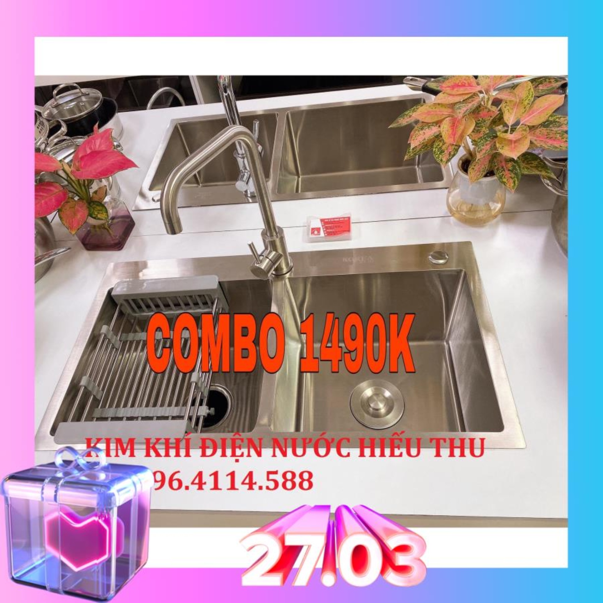 [SIÊU SALE] Chậu Rửa Bát Inox 304 Đúc Nguyên Khối 2 Hố Cân và vòi rửa chén bát nóng lạnh inx 304-tặng dây cấp, tặng kệ để đồ