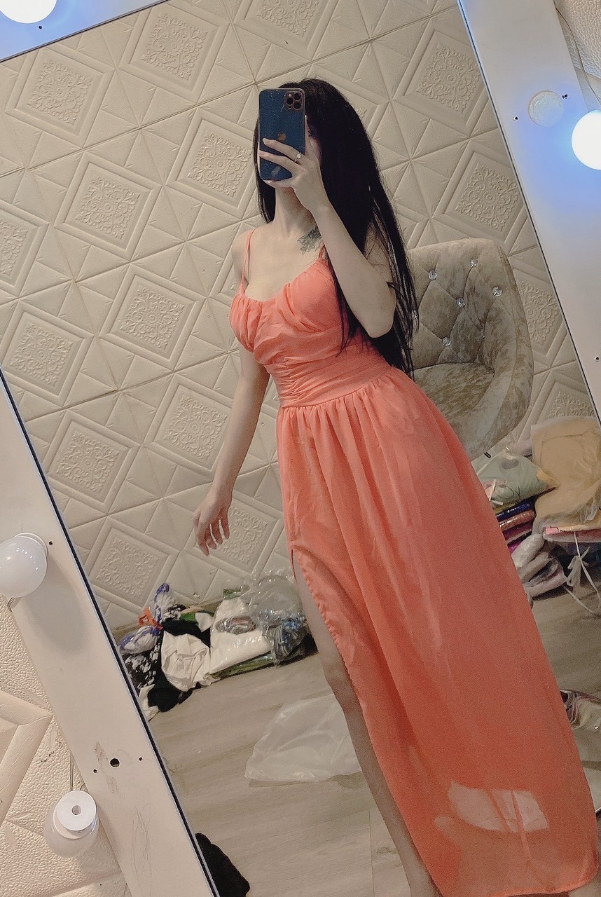 Đầm maxi 2 day sẻ tà fom dáng sang xịn tv986ss
