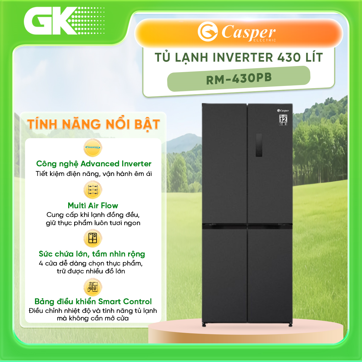 Tủ lạnh Casper Inverter 430 Lít RM-430PB - [HCM] [Trả Góp] - Tủ lạnh Multi Door 4 cửa hiện đại, sang trọng - GIAO HÀNG TOÀN QUỐC - FREESHIP HCM