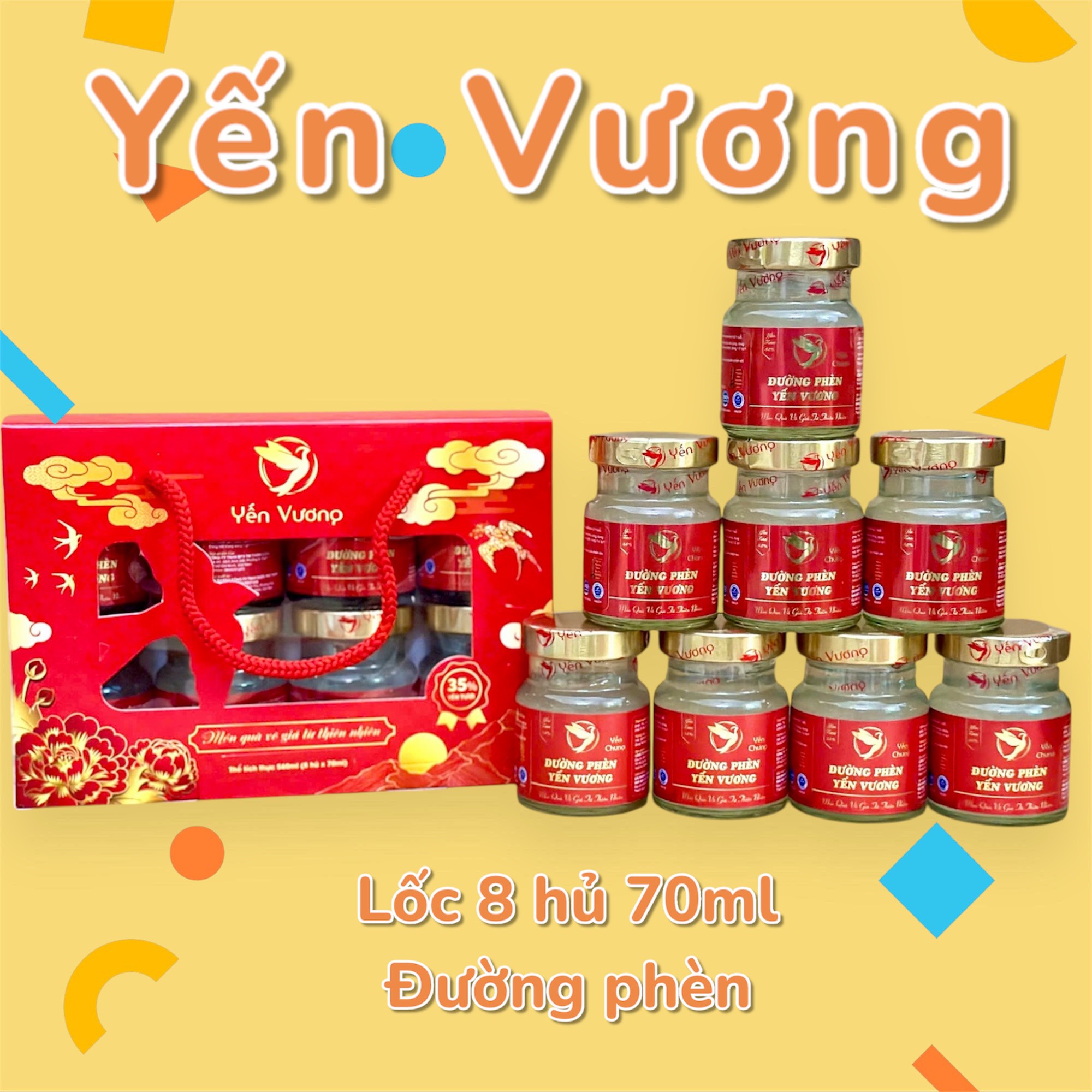 Lốc 8 hủ 70ml Yến Vương đường phèn/ăn kiêng/kids IQ/đông trùng/nhân sâm/hạt chia/hạt sen/táo đỏ/collagen hàm lượng yến 35% bổ sung dinh dưỡng cho sức khỏe