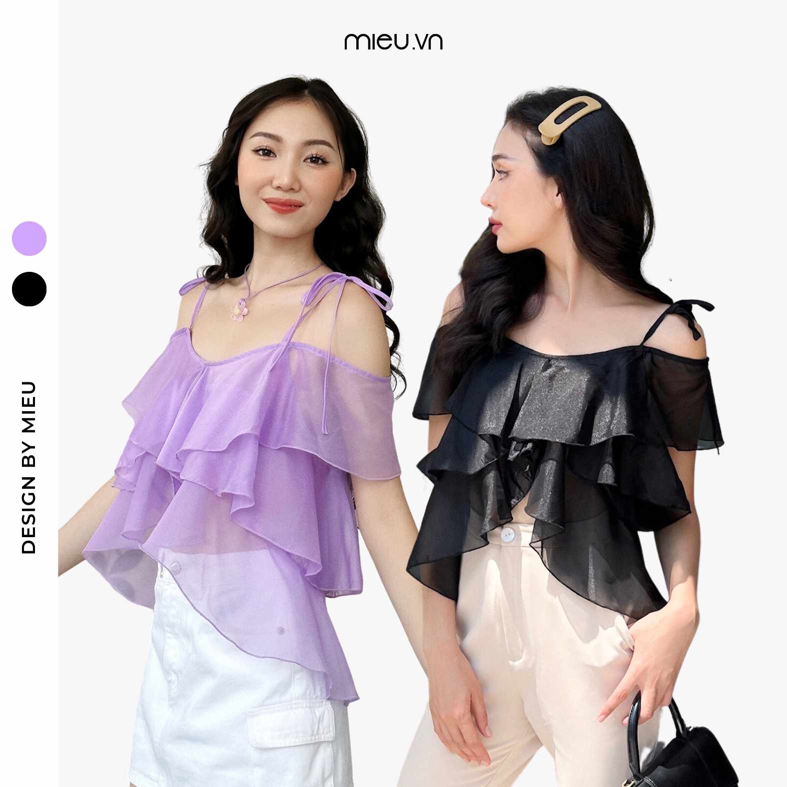 Áo bèo 3 tấng cột dây nơ vai mieu - kj08