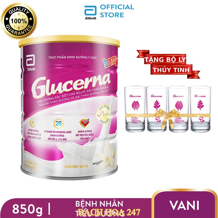 Sữa bột dành cho người bị tiểu đường Glucerna Abbott 850g Tặng Bộ 4 Ly thủy tinh
